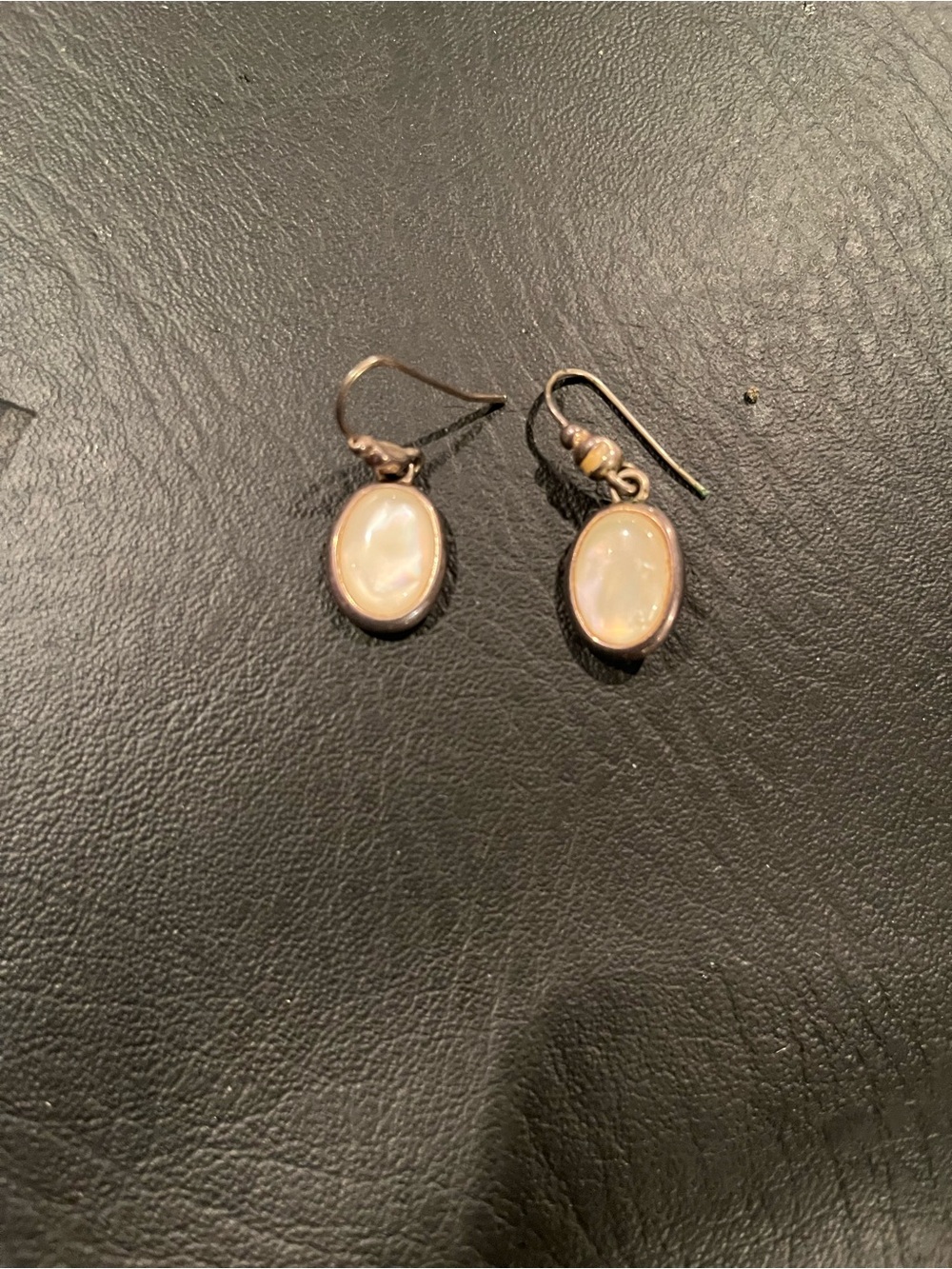 Oval White Pearl Drop Earrings with Gold-Tone Setting